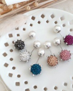 bc107 일자 컬러스톤볼 브로치 / 옷핀