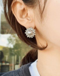 CE1559 태양 진주 귀걸이 / 귀찌 / 혼주 한복 귀걸이