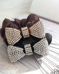 H-958 통통 큐빅 리본 헤어슈슈 곱창 머리끈 / 2컬러