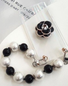 PA033 블랙앤화이트 믹스 왕진주 핸드폰 스트랩 휴대폰 숄더 손목 줄 고리 / 무료배송