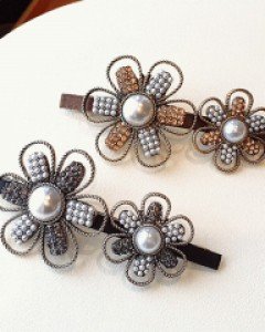 H-1074 투플라워 진주 헤어핀 / 2컬러 / 머리핀