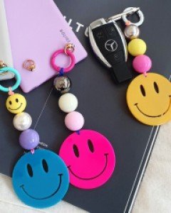 PA049 컬러팝 스마일 핸드폰 레이어드 장식 고리 키링 열쇠고리 가방참장식 / 8컬러