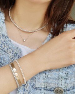 CN2190 4mm 진주 치치 목걸이 팔찌 2종 세트 레이어드 목걸이 팔찌