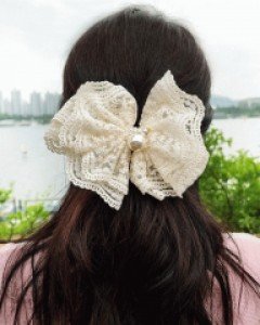 H-1210 볼륨 진주 레이스 왕 리본 헤어핀