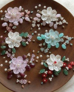 H-1244 아련한 원석 안개 진주꽃 포인트 집게 비녀