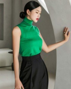 E2502 르앙 베이직 터틀넥 슬리브리스 니트