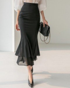 SK2268 밀스 머메이드 프릴 미디 스커트