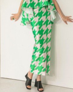 SK9146 몬 하운드 체크 프린팅 롱 스커트