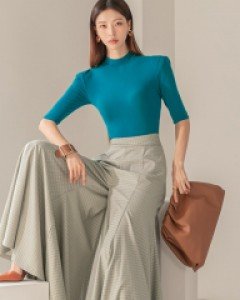 E2789 덴러 반하이넥 패드 슬림 크롭 탑