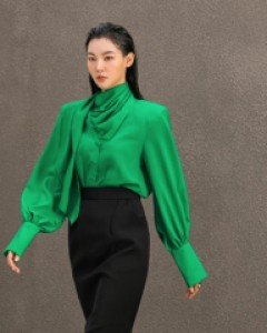 B9136 어스 비비드 셔링넥 스카프 블라우스