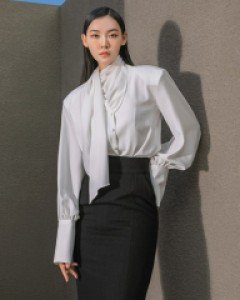 B9136 어스 비비드 셔링넥 스카프 블라우스
