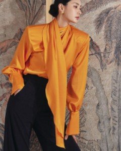 B9138 마젠 비비드 셔링넥 스카프 블라우스