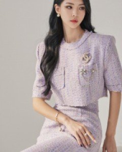 B9140 헤로 파스텔 트위드 크롭 블라우스