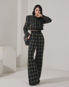 P9132 보네 울 트위드 프린지 와이드 롱 팬츠