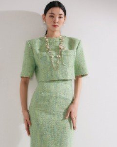 B9140 헤로 파스텔 트위드 크롭 블라우스