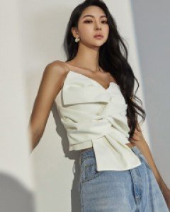 B9141 윈저 리본 꼬임 튜브탑 크롭 블라우스