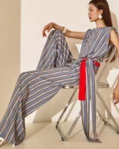 JS9003 파이 스트라이프 백 트임 맥시 점프수트(스트랩2SET)