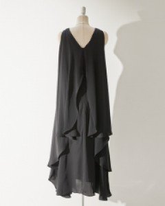D9379 로리 슬리브리스 러플 훌 롱 원피스