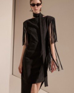 D9300 루인 스웨이드 프린지 슬림 언발 원피스(스카프SET)