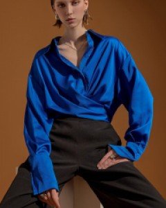 B2882 데른 새틴 꼬임 언발 블라우스