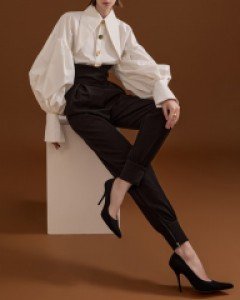 P9075 플레르 랩 하이웨스트 핀턱 조거 팬츠