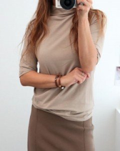 여성 루나 반목 5부 면티 스판 가을 터틀넥 반 목 폴라 티 티셔츠