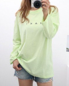 여성 마키 워싱 긴팔 롱티 루즈핏 면티 레터링 라운드 봄 티셔츠