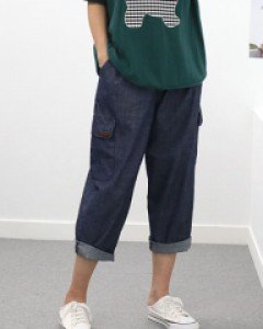 여성 호감 청 배기 팬츠 바지 데님 여름 밴드 청바지