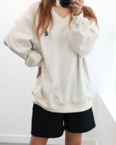 여성 벌룬 베어 가을 긴팔 라운드 예쁜 빅사이즈 77 브이넥 맨투맨 티 티셔츠