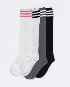 VH6401 발렌티노루디 삼선줄 링글 여성 무릎 반장 반 양말 니삭스