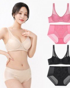 LBR9301S 럭센스 국산 A~B컵 와이어 몰드 풀컵 브라 임파선 결림 방지 여자 노라인 맥시 삼각 보정 헴팬티 세트