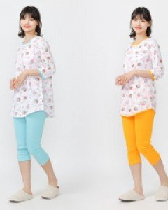 MH08207 쁘띠쁘랑 순면 여성 7부 상의 레깅스 홈웨어 상하 세트