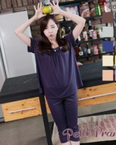 SH08331 모닝스타 쁘띠쁘랑 요거트 반팔 7부레깅스 이지웨어 시원한 쿨 레이온 혼방 봄 여름 반소매 7부레깅스 귀여운 여성 실내복 홈웨어 세트 잠옷