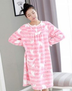 CH17590 모닝스타 쁘띠쁘랑 밍크 극세사 원피스 여성 수면잠옷 북극곰 원피스 잠옷