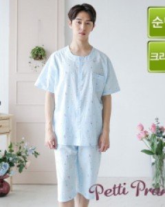 [100] MC23134 모닝스타 쁘띠쁘랑 낭만고양이 순면 크리즈 반팔 남성 잠옷 상하 세트