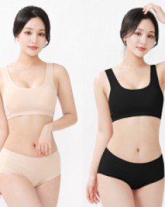 GB5491S 고아라 쿨 냉감 무봉제 퓨징 심리스 프리커팅 누디 노와이어 런닝형 브라 브라탑 미디 팬티 세트