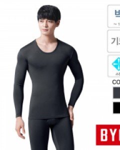 [검정110] BYL9486 BYC 기모 스판 남 상하 9호 폴리 보온 내의 남성 U넥 긴팔 9부 내복 세트