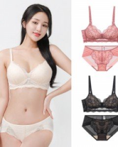 JBR8003S 비너스 A~C컵 노와이어 몰드 레이스 여자 브라 후크형 브라렛 노라인 삼각 미디 헴팬티 세트