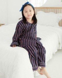 [60호/65호/70호/75호/80호] GM01977 모닝스타 쁘띠쁘랑 스트라이프 순면 트윌 여아동 9부 긴팔 잠옷 상하 세트