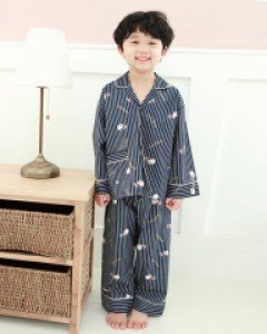 [60호/65호/70호] GM21978 모닝스타 쁘띠쁘랑 스트라이프 순면 트윌 남아동 9부 긴팔 잠옷 상하 세트