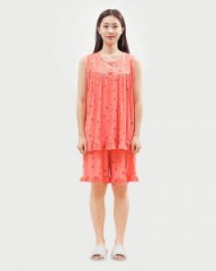 [쿨쿨웨어] WES5004-4 쿨 냉감 여자 5부 민소매 여름 홈웨어 잠옷 상하 세트