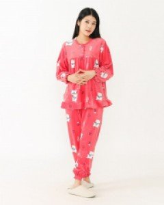 WUS9015 미소로 울트라 기모 여자 겨울 긴팔 홈웨어 잠옷 파자마 상하 세트