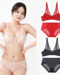 LB1089S 럭센스 국산 B컵 노와이어 몰드 레이스 풀컵 브라 임파선 결림 방지 노라인 맥시 삼각 팬티 세트