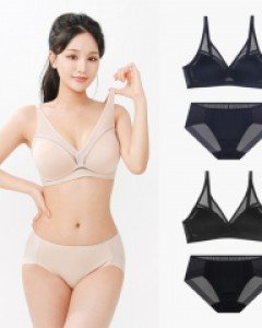 JBR1290S 비너스 A B C D E F 컵  노와이어 몰드 풀컵 브라 노라인 미디 삼각 헴팬티 세트