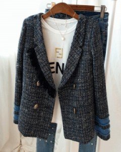 배색 트위드 자켓