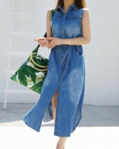 위시 데님 나시원피스