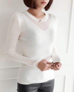 브이 시스루 니트