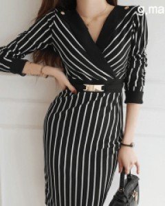 로엔 버클 카라 스트라이프 원피스 ⓟ▨리미티드 20%▨