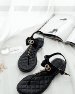 퀼팅 리본 플랫 샌들