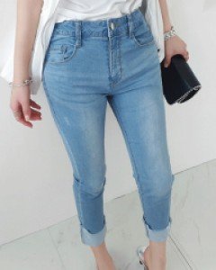 데님 스판8부 롤업일자팬츠